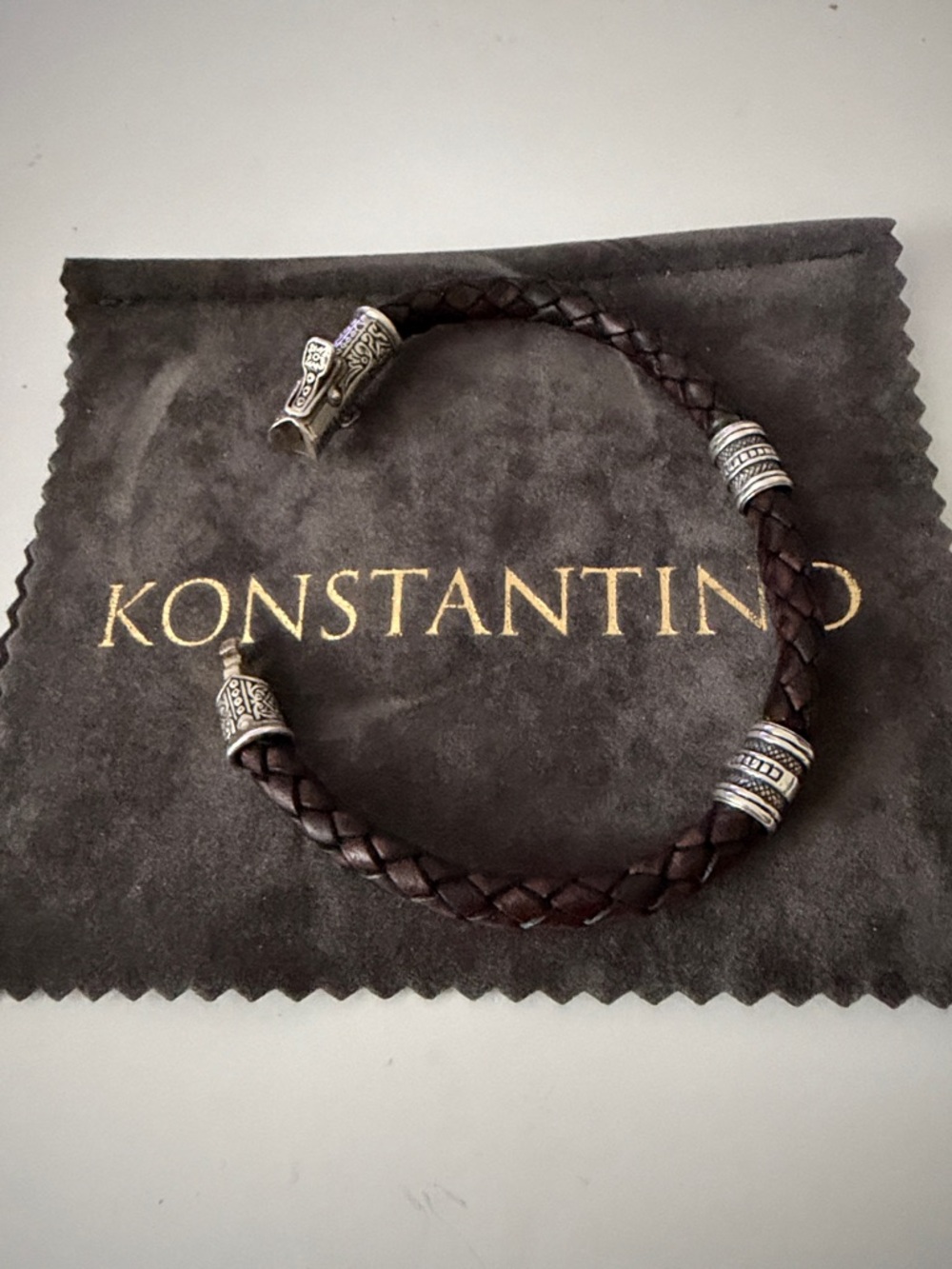 Konstantino Dark Brown Braided Leather Bracelet with Sterling Accents